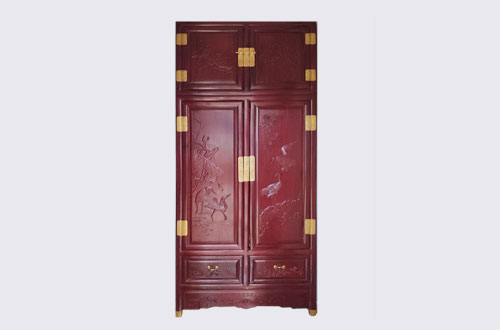 麻涌镇高端中式家居装修深红色纯实木衣柜